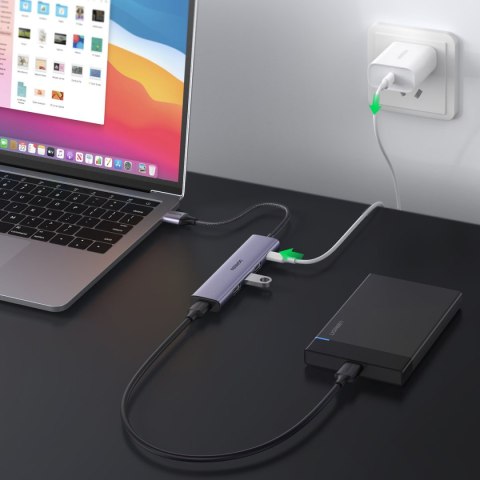 Rozdzielacz portów HUB USB - 4x USB 3.0 szary