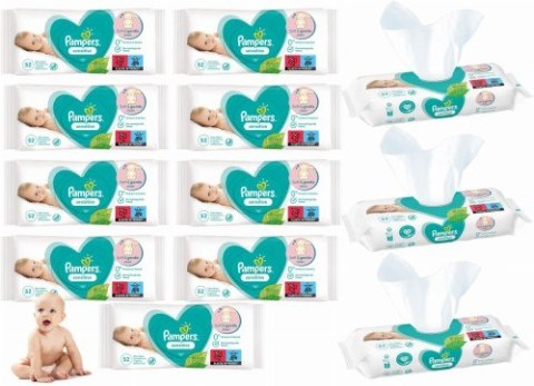 PAMPERS Chusteczki Nawilżane Sensitive 52 szt. - 12 op. PAMPERS Chusteczki Nawilżane Sensitive 52 szt. - 12 op.