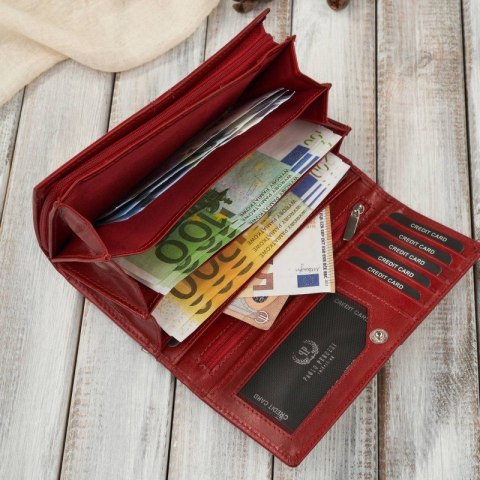 Czerwony portfel damski skórzany duży z ochroną RFID Paolo Peruzzi AL-06-RD Czerwony portfel damski skórzany duży z ochroną RFID Paolo Peruzzi AL-06-RD