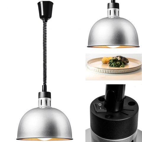 Lampa grzewcza do potraw na podczerwień IR wisząca srebrna śr. 28.5 cm 250 W Lampa grzewcza do potraw na podczerwień IR wisząca srebrna śr. 28.5 cm 250 W