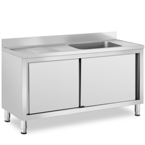 Zlew basen gastronomiczny jednokomorowy z szafką z drzwiami przesuwnymi prawy 140 x 60 x 94.5 cm Zlew basen gastronomiczny jednokomorowy z szafką z drzwiami przesuwnymi prawy 140 x 60 x 94.5 cm