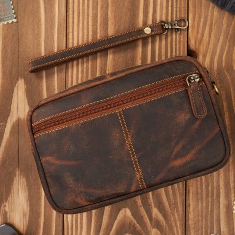 Saszetka męska brązowa skórzana do ręki vintage Paolo Peruzzi T-130-HBR Saszetka męska brązowa skórzana do ręki vintage Paolo Peruzzi T-130-HBR