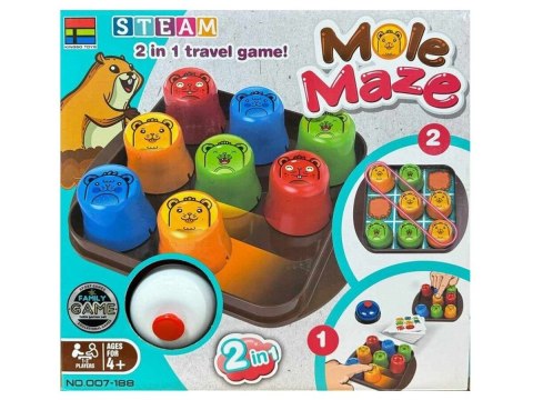 Edukacyjna Gra Logiczna "MOLE MAZE" 2w1 SZYBKIE KUBECZKI, Kółko Krzyżyk, Karty Edukacyjna Gra Logiczna "MOLE MAZE" 2w1 SZYBKIE KUBECZKI, Kółko Krzyżyk, Karty