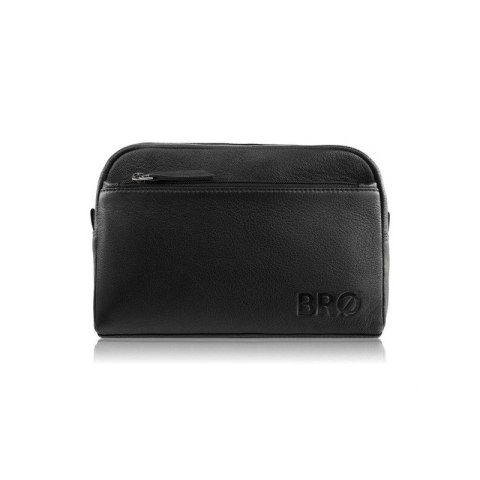 Kosmetyczka męska skórzana duża czarna podróżna saszetka do ręki BRØDRENE G-22MN/BL