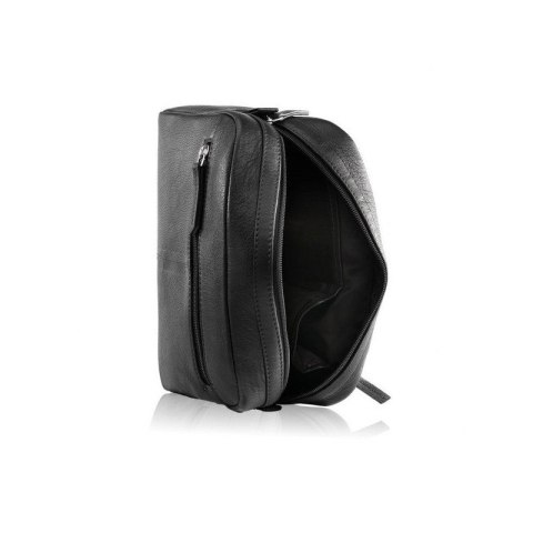 Kosmetyczka męska skórzana duża czarna podróżna saszetka do ręki BRØDRENE G-22MN/BL