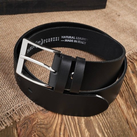 Pasek męski skórzany czarny szeroki 110 cm ze srebrną klamrą Paolo Peruzzi PG-05-BLS-110 Pasek męski skórzany czarny szeroki 110 cm ze srebrną klamrą Paolo Peruzzi PG-05-BLS-110