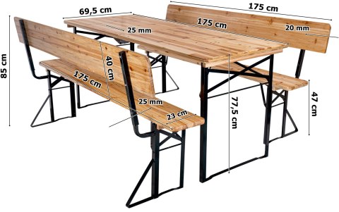 Zestaw ogrodowy stalowo-drewniany PORTER 175 cm stół+ 2 ławki Zestaw ogrodowy stalowo-drewniany PORTER 175 cm stół+ 2 ławki