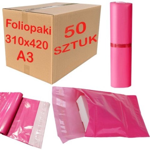 Foliopaki Kurierskie Różowe A3 310x420mm - 50 szt. Foliopaki Kurierskie Różowe A3 310x420mm - 50 szt.