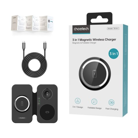 3w1 Ładowarka indukcyjna dla Apple i Samsung + funkcja stojaka - czarna 3w1 Ładowarka indukcyjna dla Apple i Samsung + funkcja stojaka - czarna