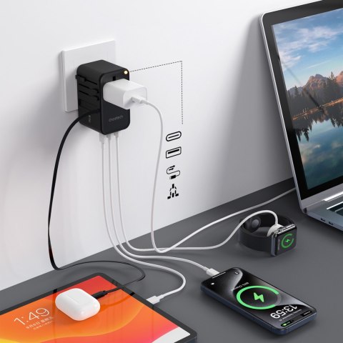 Adapter ładowarka podróżna 35W EU / US / AUS / UK z wbudowanym kablem USB-C - czarny Adapter ładowarka podróżna 35W EU / US / AUS / UK z wbudowanym kablem USB-C - czarny