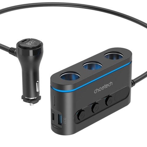 Ładowarka samochodowa + 3x gniazdo zapalniczki 2x USB-C PD 1x USB-A QC - czarna Ładowarka samochodowa + 3x gniazdo zapalniczki 2x USB-C PD 1x USB-A QC - czarna