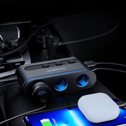 Ładowarka samochodowa + 3x gniazdo zapalniczki 2x USB-C PD 1x USB-A QC - czarna Ładowarka samochodowa + 3x gniazdo zapalniczki 2x USB-C PD 1x USB-A QC - czarna