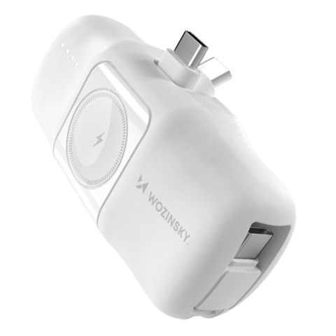 Mini powerbank 5000mAh 15W USB-C i ładowarką do Apple Watch - biały Mini powerbank 5000mAh 15W USB-C i ładowarką do Apple Watch - biały