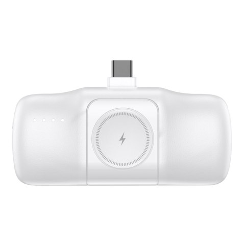 Mini powerbank 5000mAh 15W USB-C i ładowarką do Apple Watch - biały Mini powerbank 5000mAh 15W USB-C i ładowarką do Apple Watch - biały