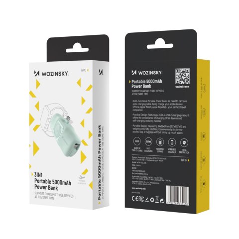 Mini powerbank 5000mAh 15W USB-C i ładowarką do Apple Watch - zielony Mini powerbank 5000mAh 15W USB-C i ładowarką do Apple Watch - zielony