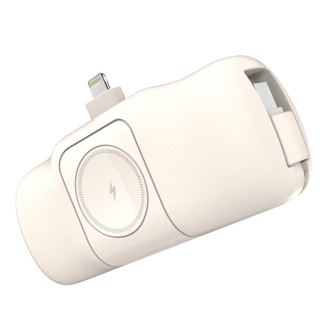 Mini powerbank 5000mAh 15W iPhone Lightning i ładowarką do Apple Watch - beżowy Mini powerbank 5000mAh 15W iPhone Lightning i ładowarką do Apple Watch - beżowy