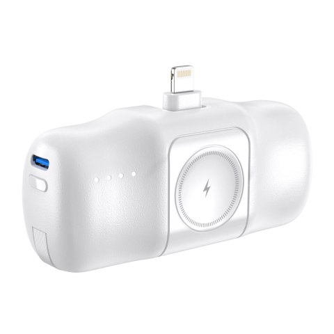Mini powerbank 5000mAh 15W iPhone Lightning i ładowarką do Apple Watch - biały Mini powerbank 5000mAh 15W iPhone Lightning i ładowarką do Apple Watch - biały