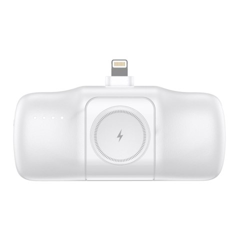 Mini powerbank 5000mAh 15W iPhone Lightning i ładowarką do Apple Watch - biały Mini powerbank 5000mAh 15W iPhone Lightning i ładowarką do Apple Watch - biały