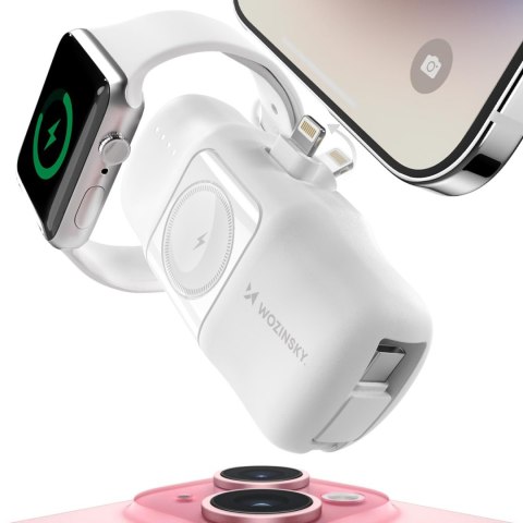 Mini powerbank 5000mAh 15W iPhone Lightning i ładowarką do Apple Watch - biały Mini powerbank 5000mAh 15W iPhone Lightning i ładowarką do Apple Watch - biały