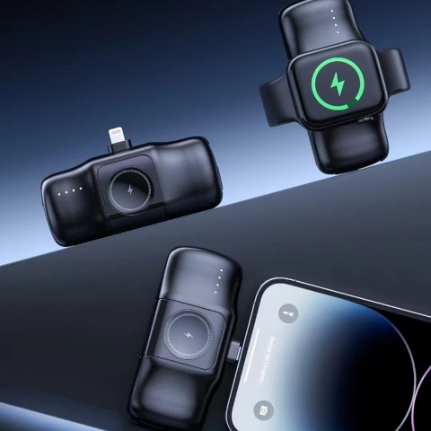 Mini powerbank 5000mAh 15W iPhone Lightning i ładowarką do Apple Watch - czarny Mini powerbank 5000mAh 15W iPhone Lightning i ładowarką do Apple Watch - czarny