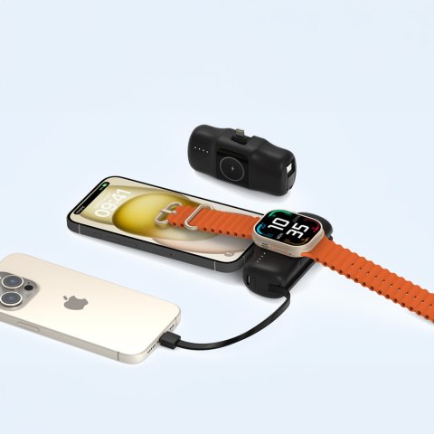 Mini powerbank 5000mAh 15W iPhone Lightning i ładowarką do Apple Watch - czarny Mini powerbank 5000mAh 15W iPhone Lightning i ładowarką do Apple Watch - czarny