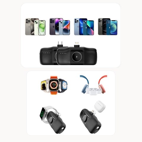 Mini powerbank 5000mAh 15W iPhone Lightning i ładowarką do Apple Watch - czarny Mini powerbank 5000mAh 15W iPhone Lightning i ładowarką do Apple Watch - czarny