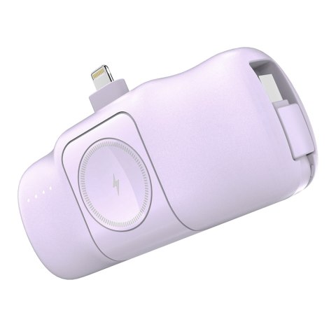 Mini powerbank 5000mAh 15W iPhone Lightning i ładowarką do Apple Watch - fioletowy Mini powerbank 5000mAh 15W iPhone Lightning i ładowarką do Apple Watch - fioletowy