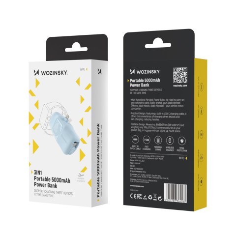 Mini powerbank 5000mAh 15W iPhone Lightning i ładowarką do Apple Watch - niebieski Mini powerbank 5000mAh 15W iPhone Lightning i ładowarką do Apple Watch - niebieski