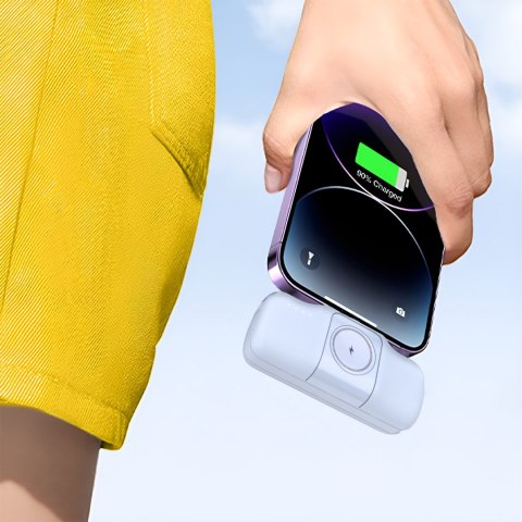 Mini powerbank 5000mAh 15W iPhone Lightning i ładowarką do Apple Watch - niebieski Mini powerbank 5000mAh 15W iPhone Lightning i ładowarką do Apple Watch - niebieski