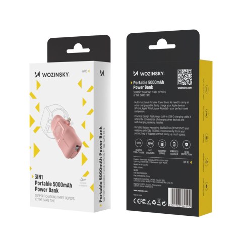 Mini powerbank 5000mAh 15W iPhone Lightning i ładowarką do Apple Watch - różowy Mini powerbank 5000mAh 15W iPhone Lightning i ładowarką do Apple Watch - różowy