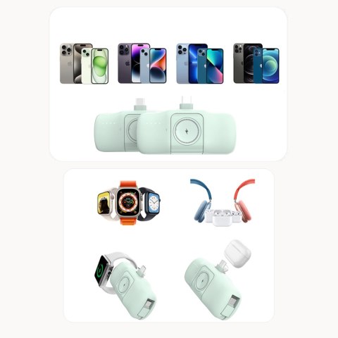 Mini powerbank 5000mAh 15W iPhone Lightning i ładowarką do Apple Watch - zielony Mini powerbank 5000mAh 15W iPhone Lightning i ładowarką do Apple Watch - zielony