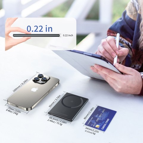 Powerbank indukcyjny 2000mAh super cienki 5W MagSafe Qi - czarny Powerbank indukcyjny 2000mAh super cienki 5W MagSafe Qi - czarny