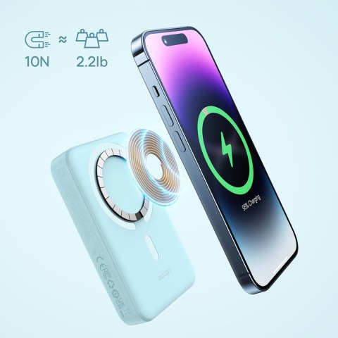 Powerbank indukcyjny Magnetic Mini 10000 mAh 30W + kabel USB-C - niebieski Powerbank indukcyjny Magnetic Mini 10000 mAh 30W + kabel USB-C - niebieski