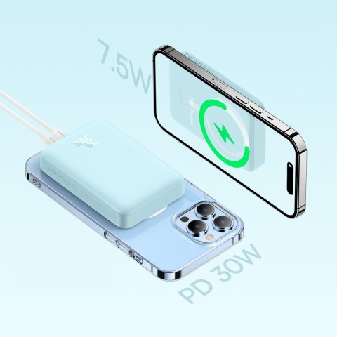 Powerbank indukcyjny Magnetic Mini 10000 mAh 30W + kabel USB-C - niebieski Powerbank indukcyjny Magnetic Mini 10000 mAh 30W + kabel USB-C - niebieski