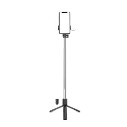 Selfie stick teleskopowy z pilotem + lamkpa LED stojak tripod na telefon 1m - czarny