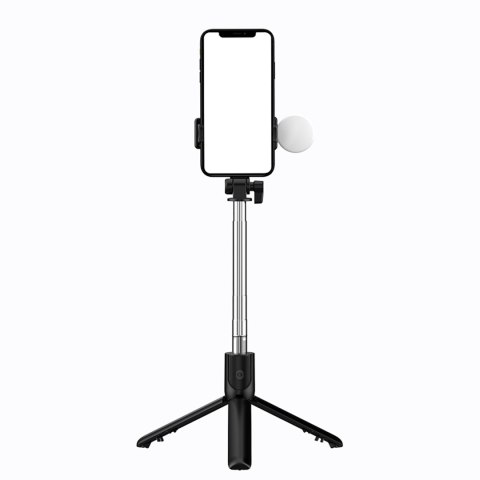 Selfie stick teleskopowy z pilotem + lamkpa LED stojak tripod na telefon 1m - czarny Selfie stick teleskopowy z pilotem + lamkpa LED stojak tripod na telefon 1m - czarny
