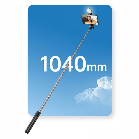 Selfie stick teleskopowy z pilotem + lamkpa LED stojak tripod na telefon 1m - czarny Selfie stick teleskopowy z pilotem + lamkpa LED stojak tripod na telefon 1m - czarny