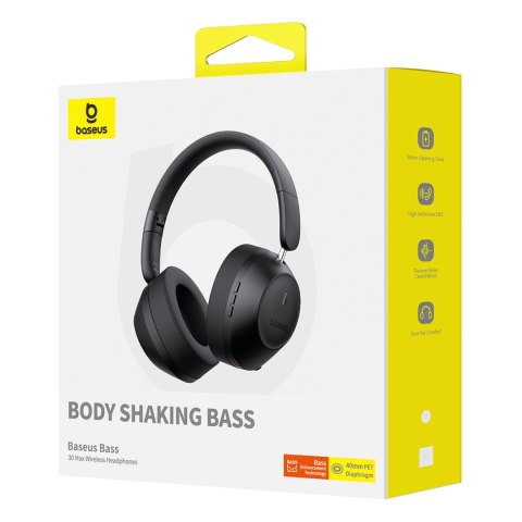 Słuchawki bezprzewodowe nauszne Bass 30 Max Bluetooth 5.3 - czarne Słuchawki bezprzewodowe nauszne Bass 30 Max Bluetooth 5.3 - czarne