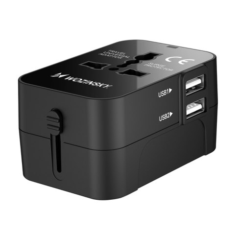 Adapter podróżny ładowarka uniwersalna 24W UE / US / AUS / UK / 2x USB-A - czarny Adapter podróżny ładowarka uniwersalna 24W UE / US / AUS / UK / 2x USB-A - czarny