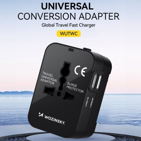 Adapter podróżny ładowarka uniwersalna 24W UE / US / AUS / UK / 2x USB-A - czarny Adapter podróżny ładowarka uniwersalna 24W UE / US / AUS / UK / 2x USB-A - czarny