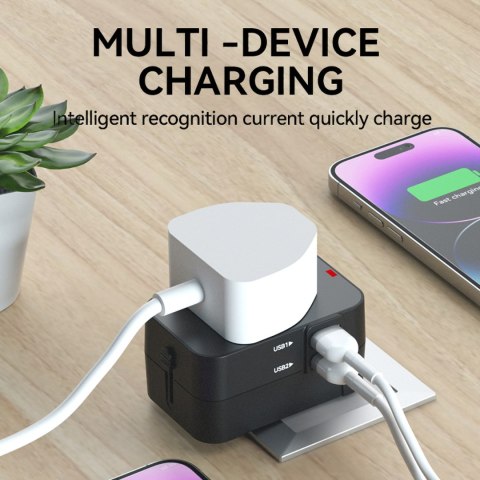 Adapter podróżny ładowarka uniwersalna 24W UE / US / AUS / UK / 2x USB-A - czarny Adapter podróżny ładowarka uniwersalna 24W UE / US / AUS / UK / 2x USB-A - czarny