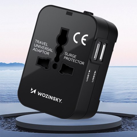 Adapter podróżny ładowarka uniwersalna 24W UE / US / AUS / UK / 2x USB-A - czarny Adapter podróżny ładowarka uniwersalna 24W UE / US / AUS / UK / 2x USB-A - czarny