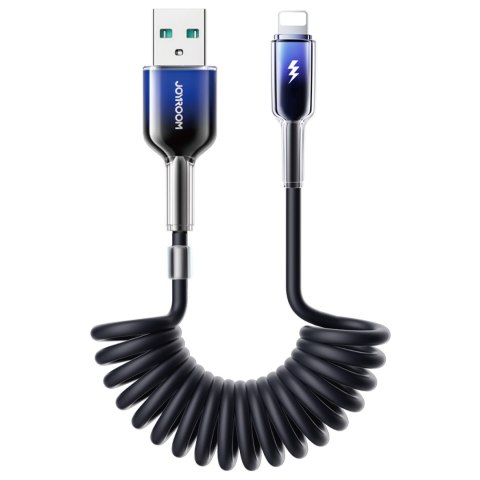 Kabel przewód spiralny USB-A - iPhone Lightning Crystal-Clear Series 3A 1.5m - czarny Kabel przewód spiralny USB-A - iPhone Lightning Crystal-Clear Series 3A 1.5m - czarny