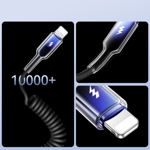 Kabel przewód spiralny USB-A - iPhone Lightning Crystal-Clear Series 3A 1.5m - czarny Kabel przewód spiralny USB-A - iPhone Lightning Crystal-Clear Series 3A 1.5m - czarny