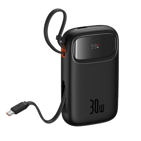 Power bank 10000mAh QPow 2 30W z wbudowanymi kablami USB-C - czarny Power bank 10000mAh QPow 2 30W z wbudowanymi kablami USB-C - czarny