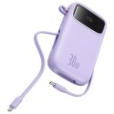 Power bank 10000mAh QPow 2 30W z wbudowanymi kablami USB-C - fioletowy