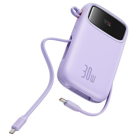 Power bank 10000mAh QPow 2 30W z wbudowanymi kablami USB-C - fioletowy Power bank 10000mAh QPow 2 30W z wbudowanymi kablami USB-C - fioletowy