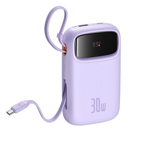 Power bank 10000mAh QPow 2 30W z wbudowanymi kablami USB-C - fioletowy Power bank 10000mAh QPow 2 30W z wbudowanymi kablami USB-C - fioletowy