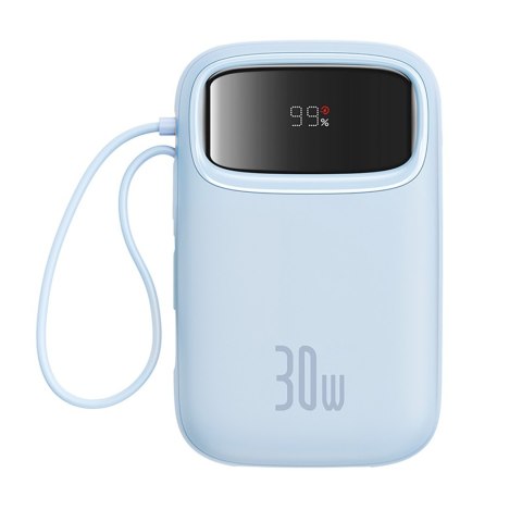 Power bank 10000mAh QPow 2 30W z wbudowanymi kablami USB-C - niebieski Power bank 10000mAh QPow 2 30W z wbudowanymi kablami USB-C - niebieski