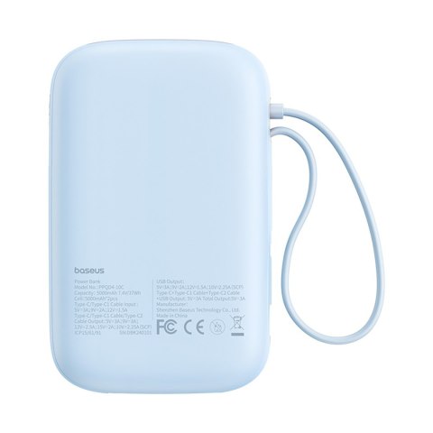 Power bank 10000mAh QPow 2 30W z wbudowanymi kablami USB-C - niebieski Power bank 10000mAh QPow 2 30W z wbudowanymi kablami USB-C - niebieski